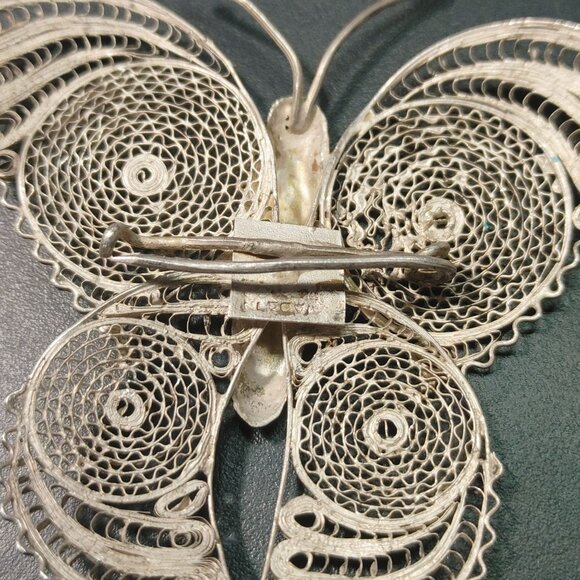 Mexican 925 Silver Fine Filigree Butterfly Vintage Brooch Pin - Picture 10 of 14